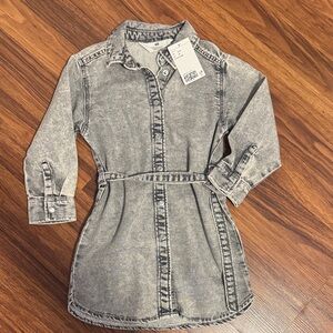 H&M Grey Acid-Wash Denim Shirt Dress with Belt